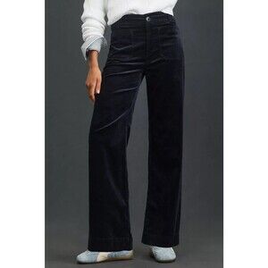 Anthropologie Maeve Collette Wide Leg Corduroy Pants Sz 31 Navy Blue